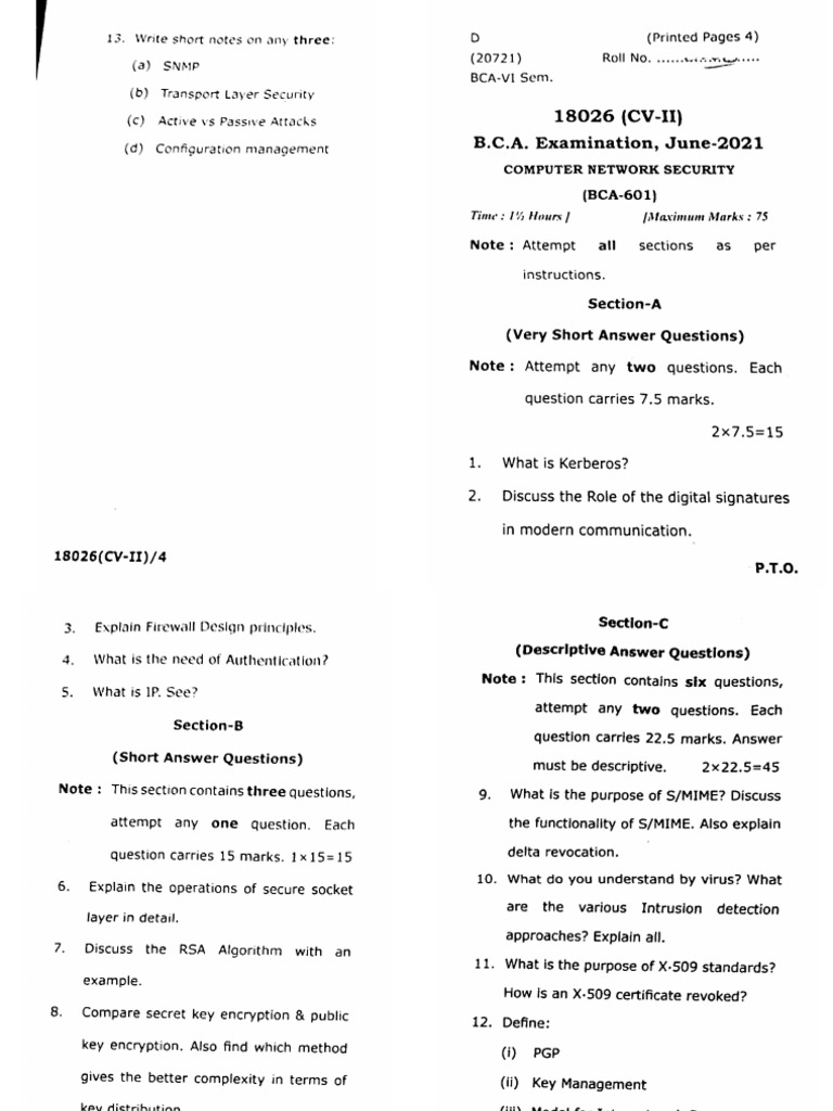 Bca 6 Sem Computer Network Security 18026 Cv2 Jun 2021 | PDF