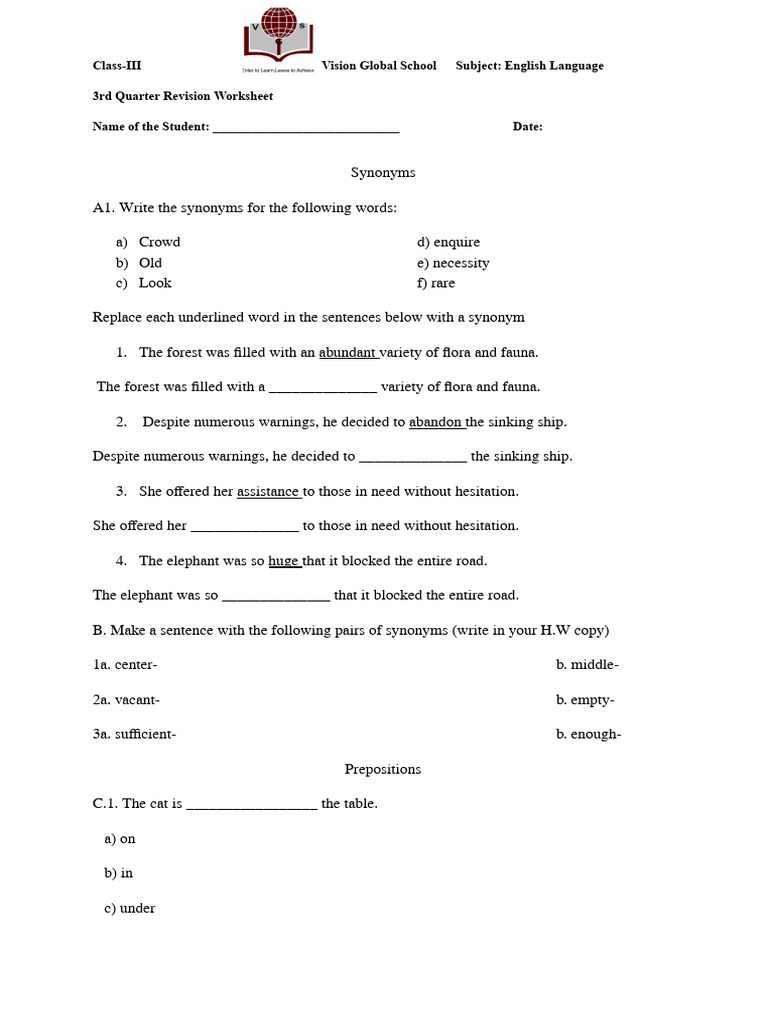Class 3 EngLang 3rd Qtr Revision (2) | PDF