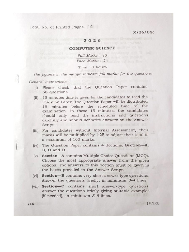 Computer science question 2025 -26 | PDF
