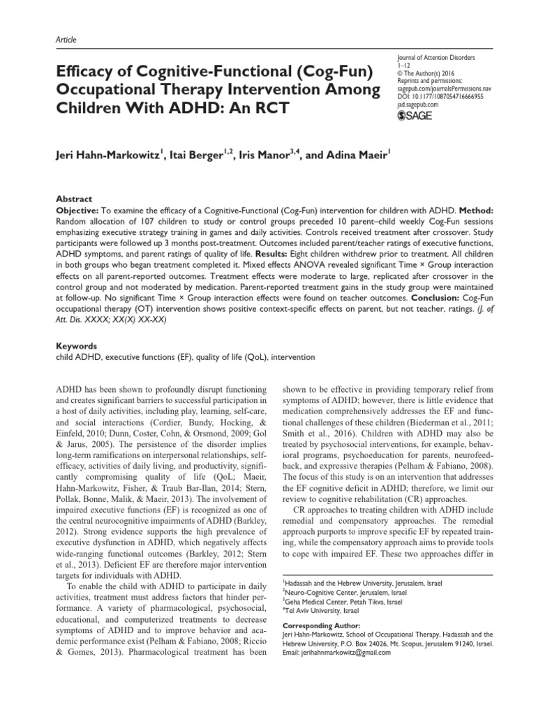 Cog-Fun RCT_JAD_2016 | PDF | Attention Deficit Hyperactivity Disorder ...