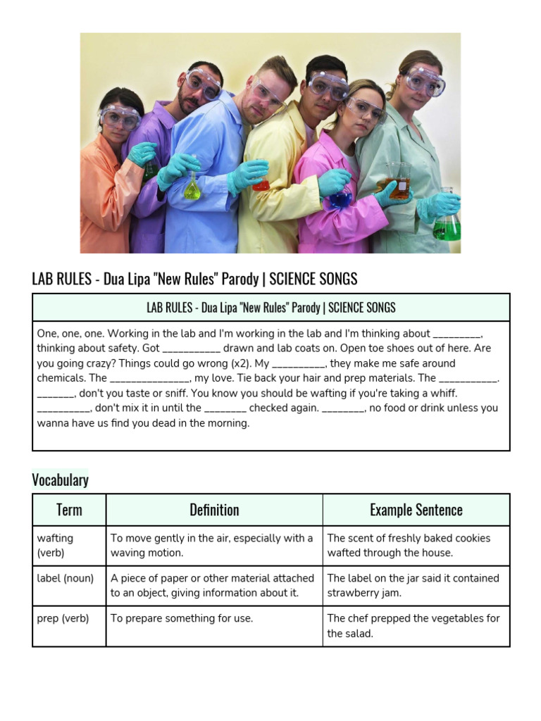 LAB RULES - Dua Lipa _New Rules_ Parody _ SCIENCE SONGS | PDF