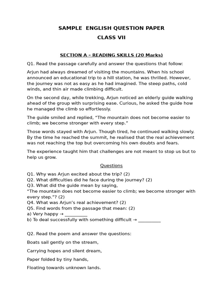 Sample Paper Class 7th | PDF
