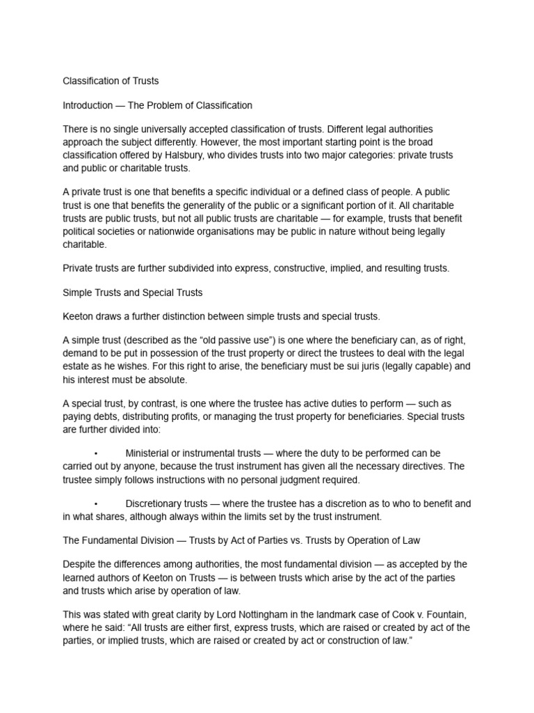 Classification of Trust | PDF | English Trust Law | Will And Testament