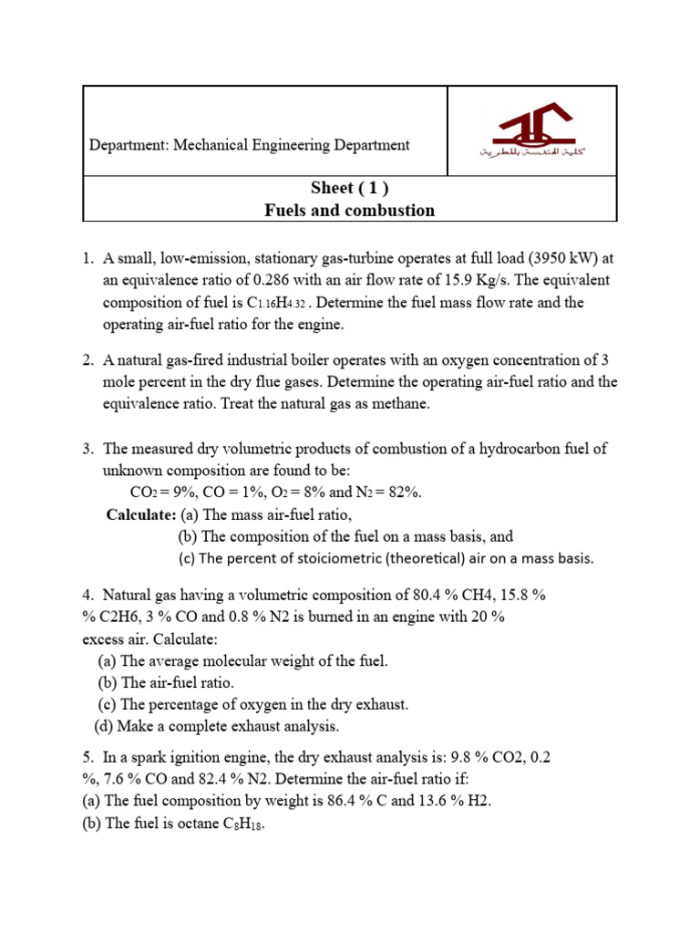 Sheet 1 | PDF | Combustion | Exhaust Gas