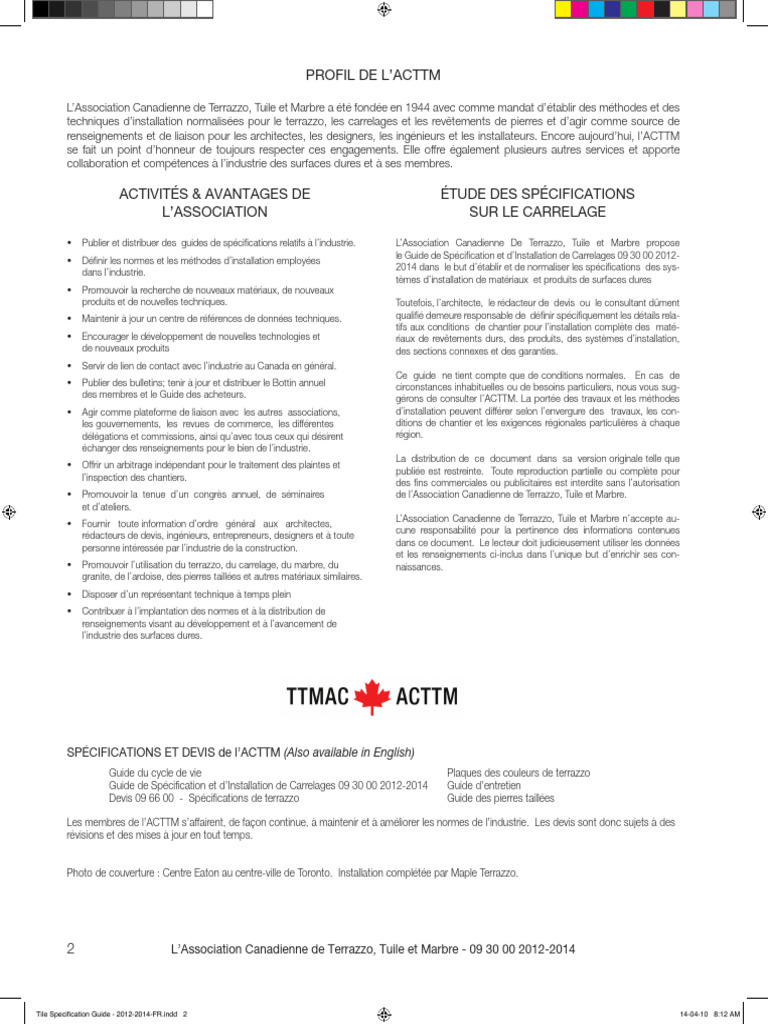 2012-2014 Specifications Guide 09-30-00 Tile Installation Manual ...