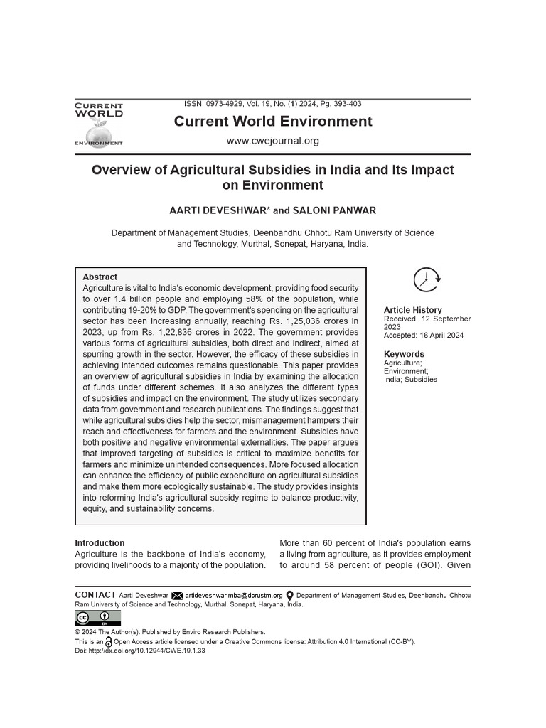 5. Overview of Agricultural Subsidies in India and It | PDF | Subsidy ...