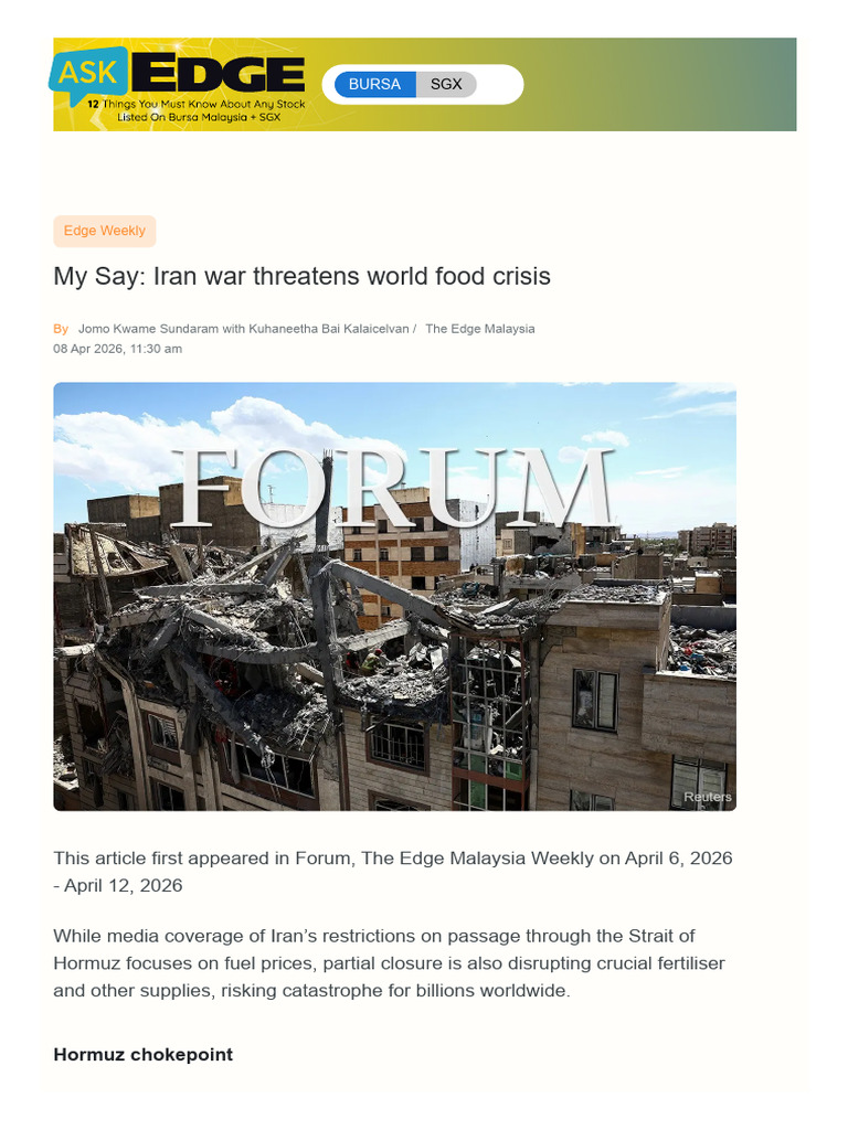 5. My Say_ Iran War Threatens World Food Crisis | PDF | Persian Gulf ...