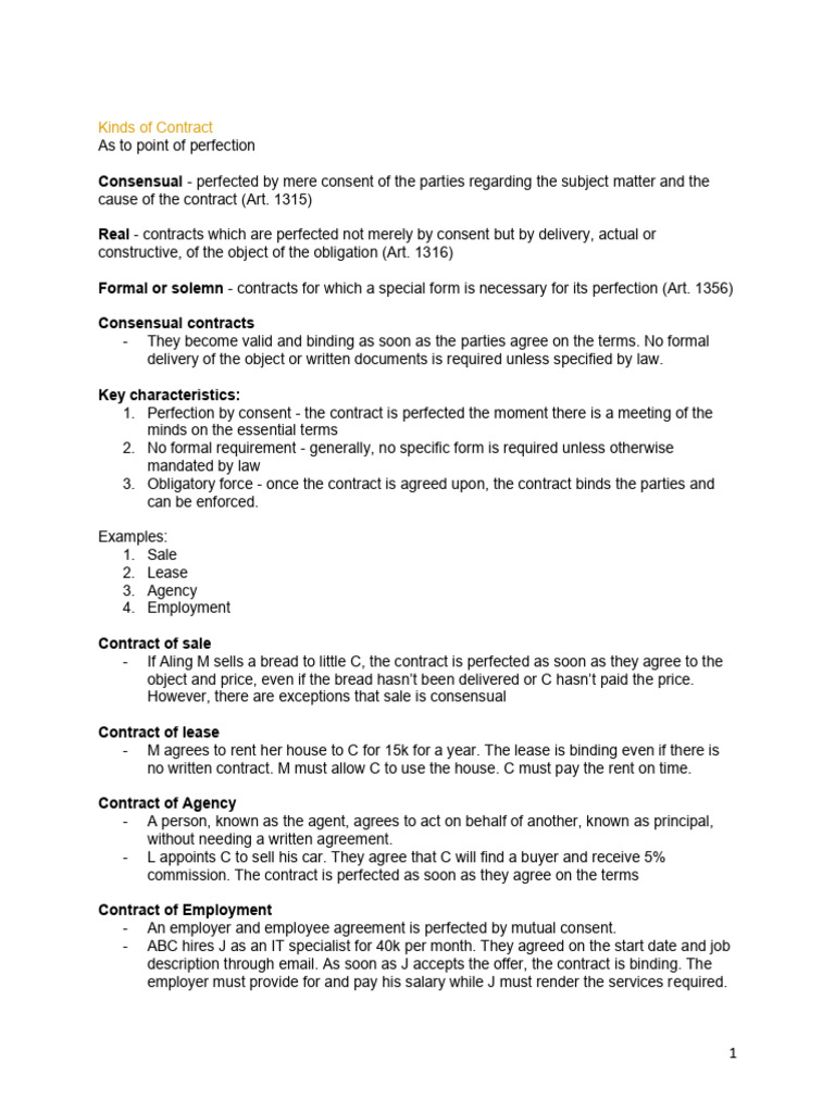 Kinds of contract | PDF | Loans | Civil Law (Legal System)