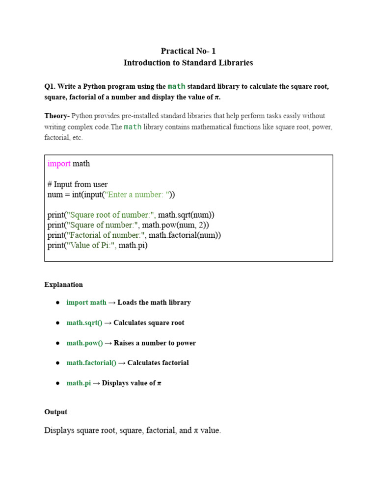 Prctical No. 1 Python Sem-VI | PDF | Mathematics | Computer Programming