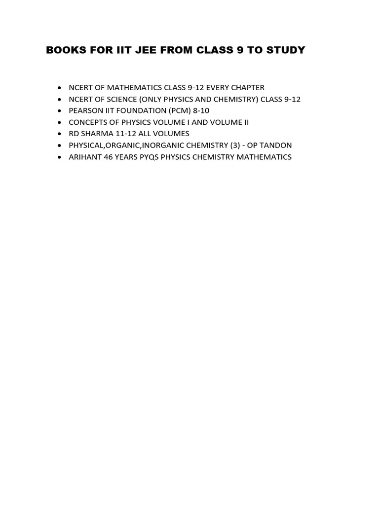 Books for Iit Jee From Class 9 to Study | PDF