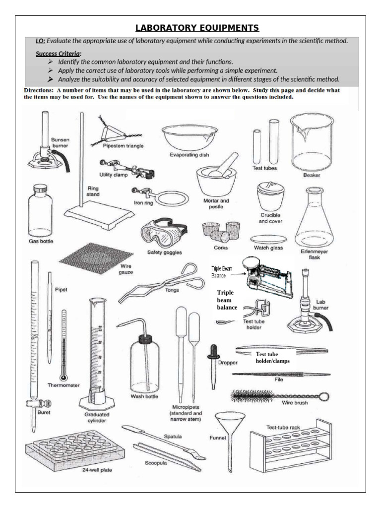 Lab Apparatus Activity Sheet | PDF | Laboratories