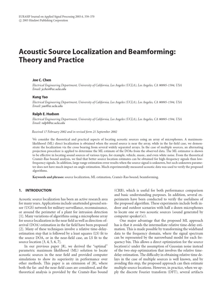 Acoustic Source Localization and Beamfor | PDF | Estimation Theory ...