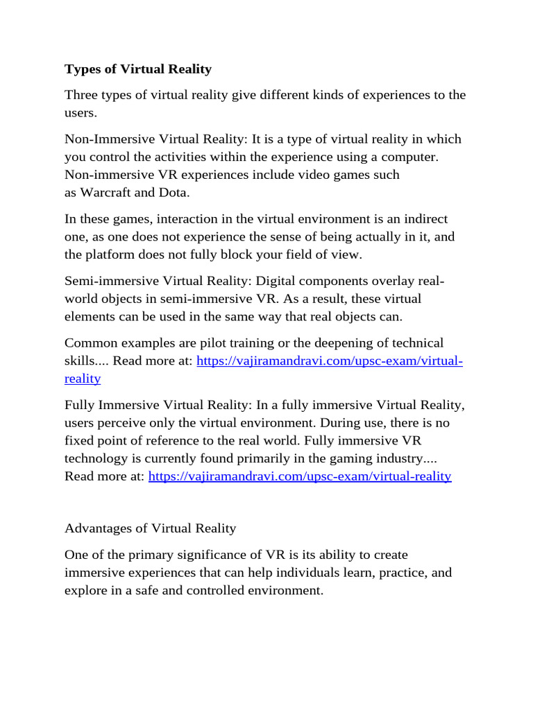 Types of Virtual Reality | PDF | Virtual Reality | Simulation