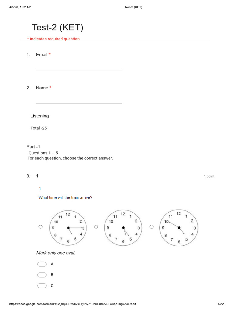 Test-2 (KET) - Google Forms | PDF