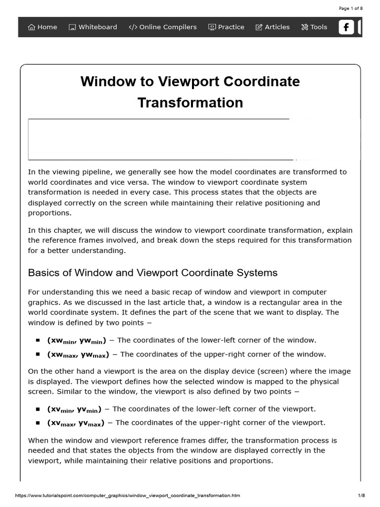 Window to Viewport Coordinate Transformation | PDF | Cartesian ...