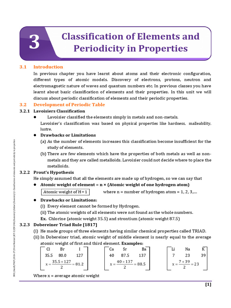 Classification of Elements and Periodicity in Properties | PDF ...