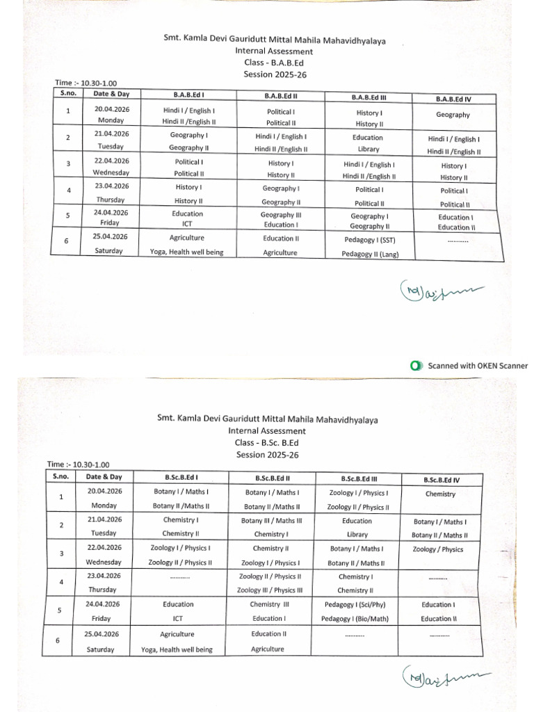 Internal Assessment Time Table | PDF