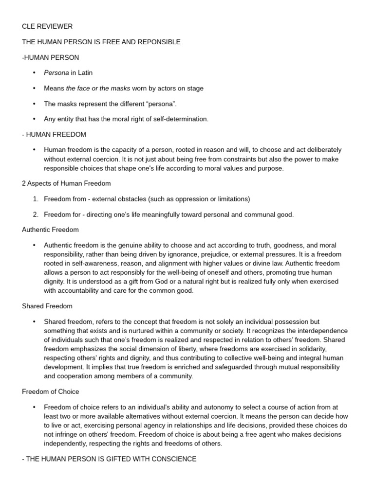 Cle Reviewer | PDF | Conscience | Religious Belief And Doctrine