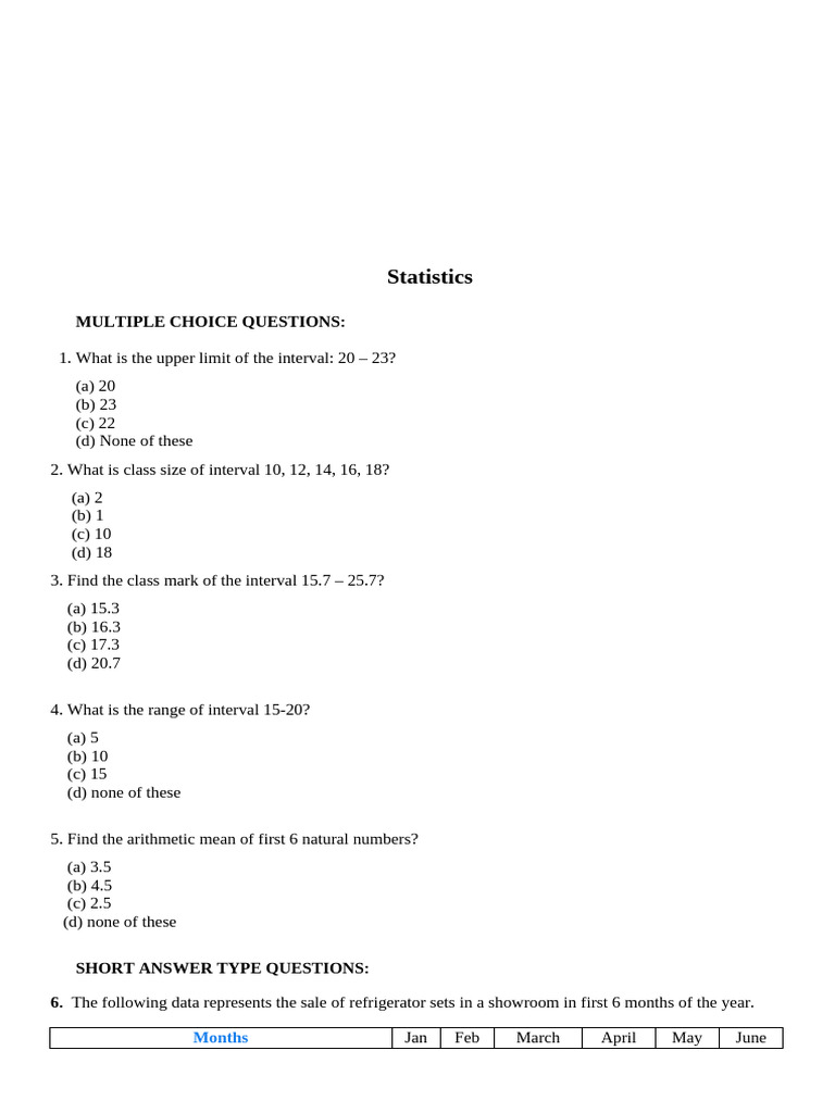Statistics Worksheet Class IX | PDF