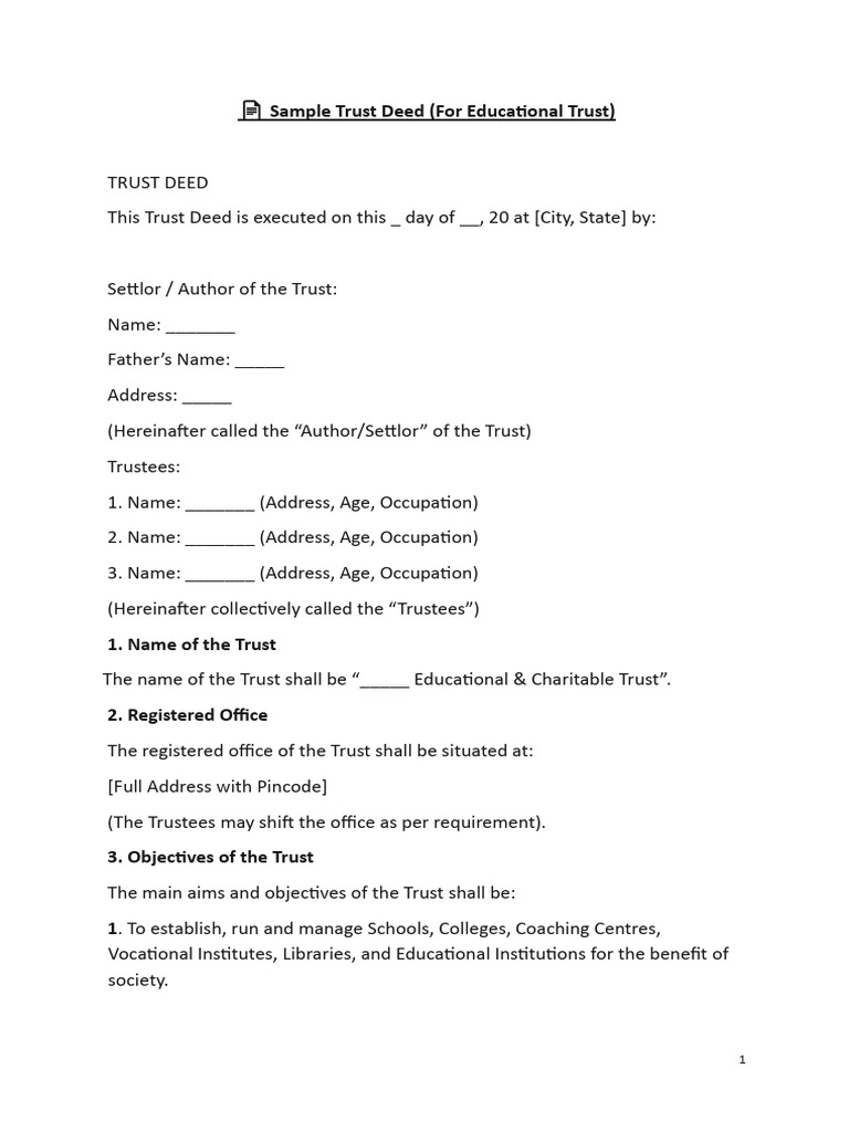 ? Sample Trust Deed | PDF | Identity Document | Civil Law (Common Law)