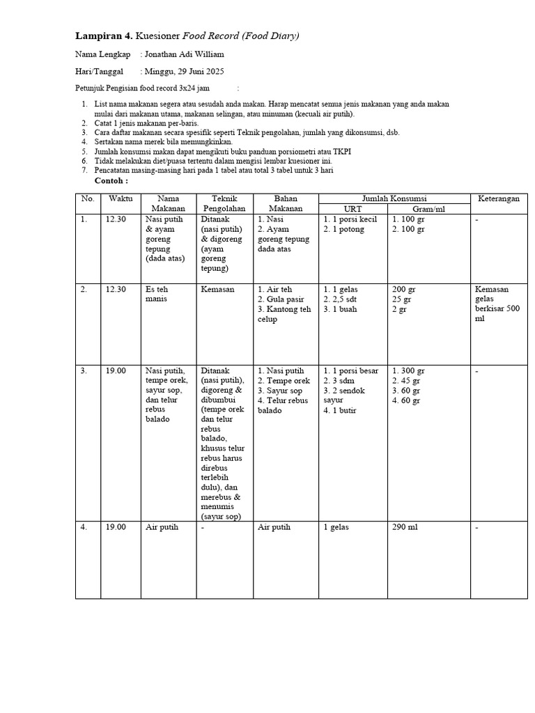 Food Record | PDF