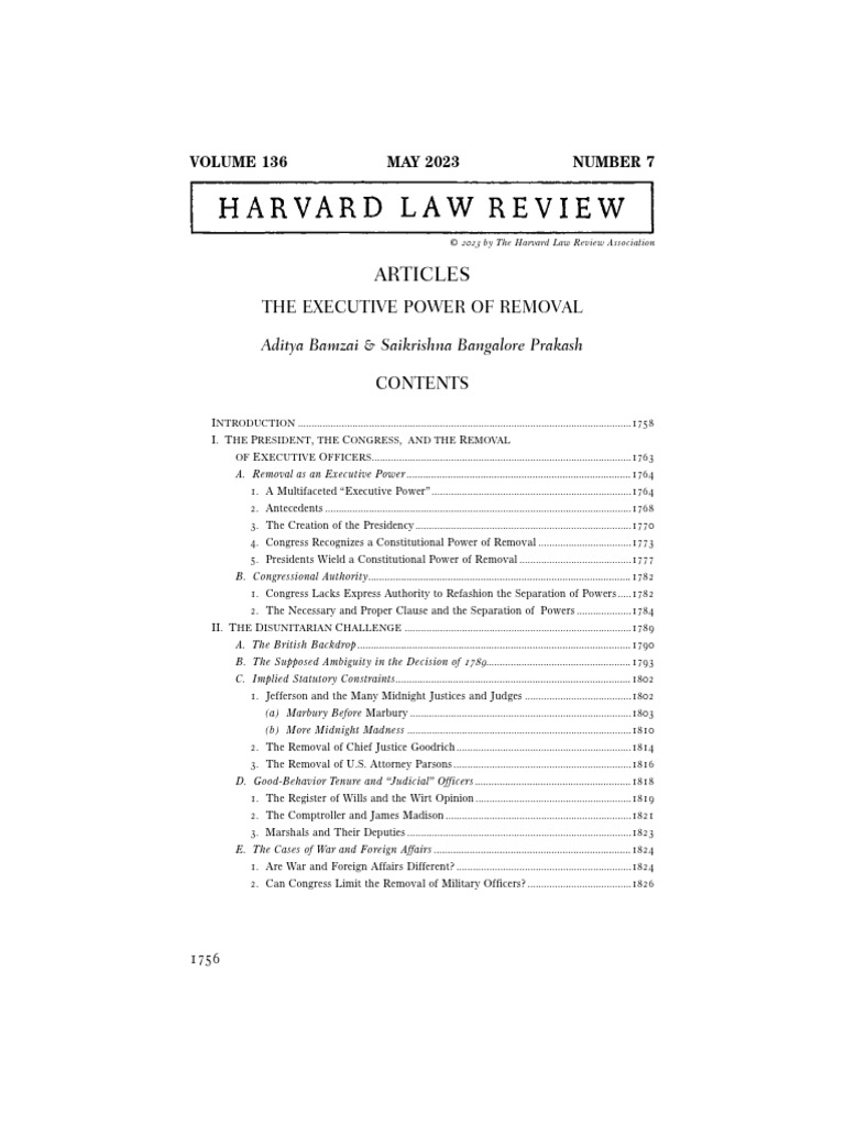 The Executive Power of Removal | PDF | Presidents Of The United States ...