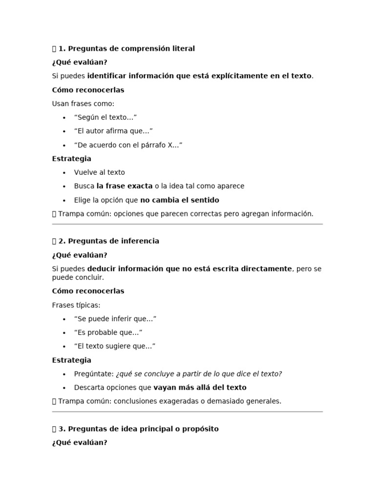 1. Preguntas de Comprensión Literal | PDF | Razonamiento deductivo ...