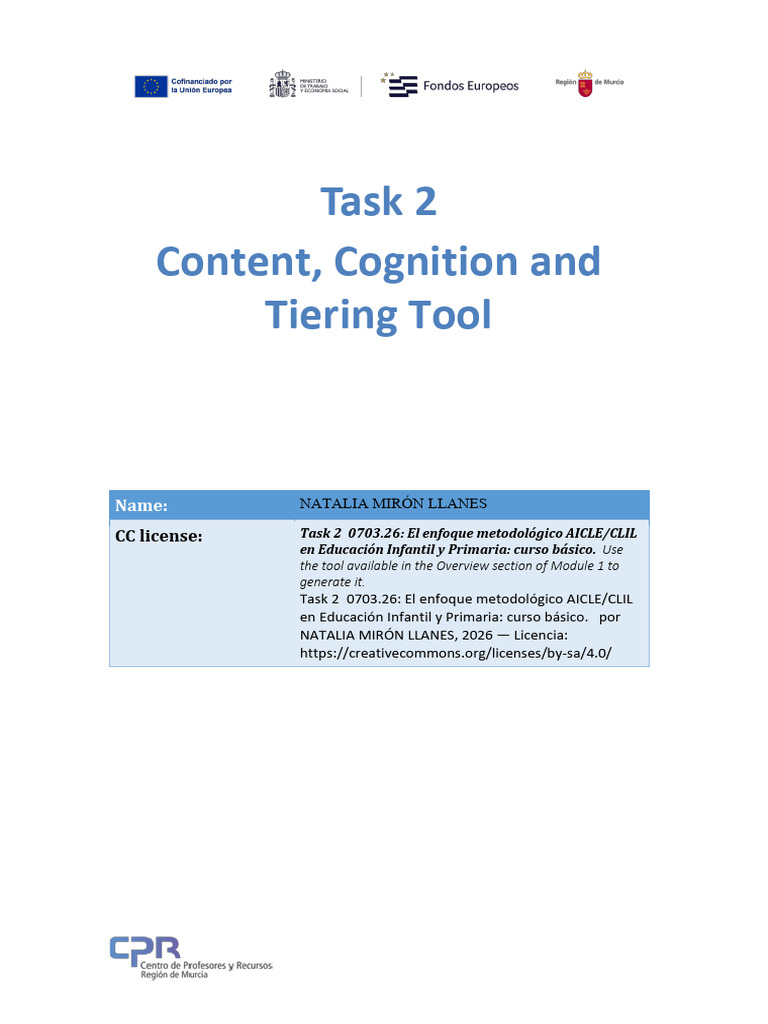 Task 2. Content, Cognition and Tiering Tool | PDF | Life | Cognitive ...