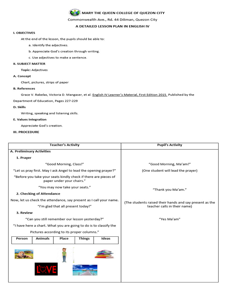 Rakis Lesson Plan | PDF | Adjective | Lesson Plan