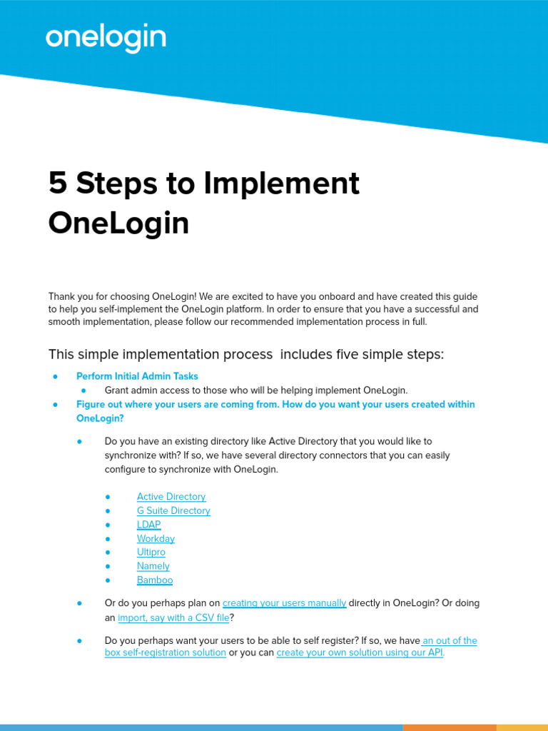 5 Steps to Implement Onelogin | PDF | Active Directory | Computer Science