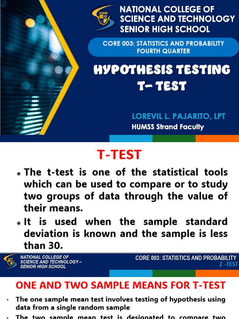 4TH QUARTER WEEK5 TTEST | PDF | Student's T Test | Statistics