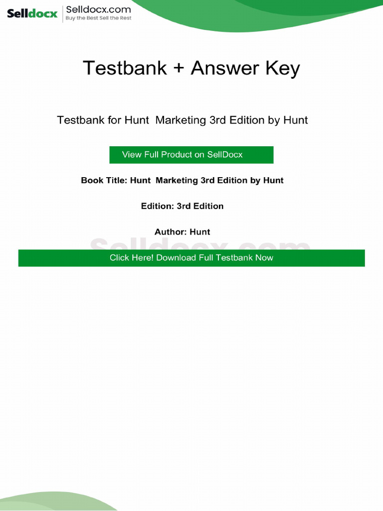 Testbank for Hunt Marketing 3rd Edition by Hunt | PDF | Recession ...