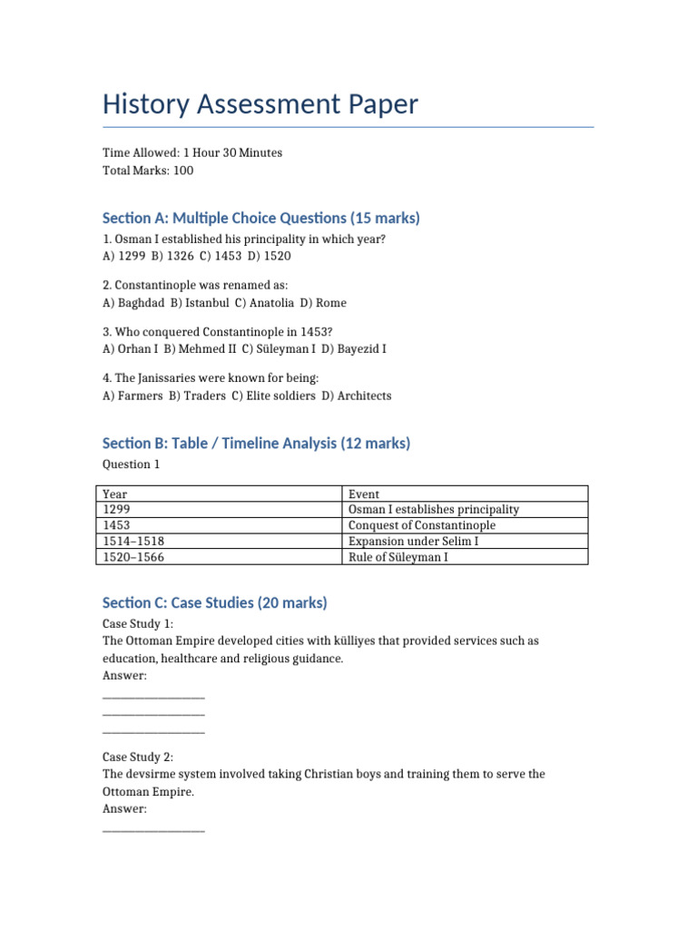 History Assessment Paper | PDF