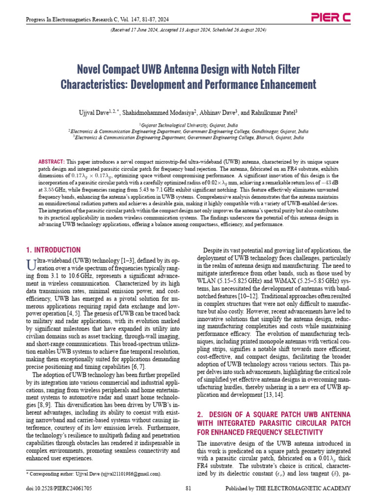 Novel Compact UWB Antenna Design With Notch Filter Characteristics ...