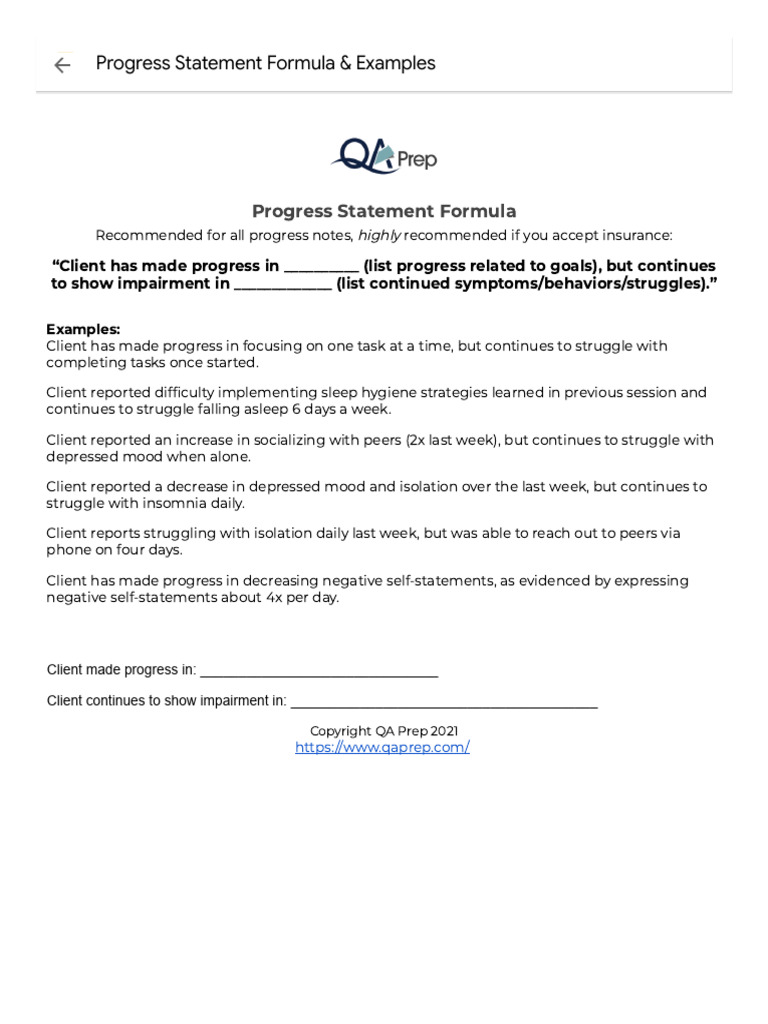 Progress Statement Formula & Examples | PDF