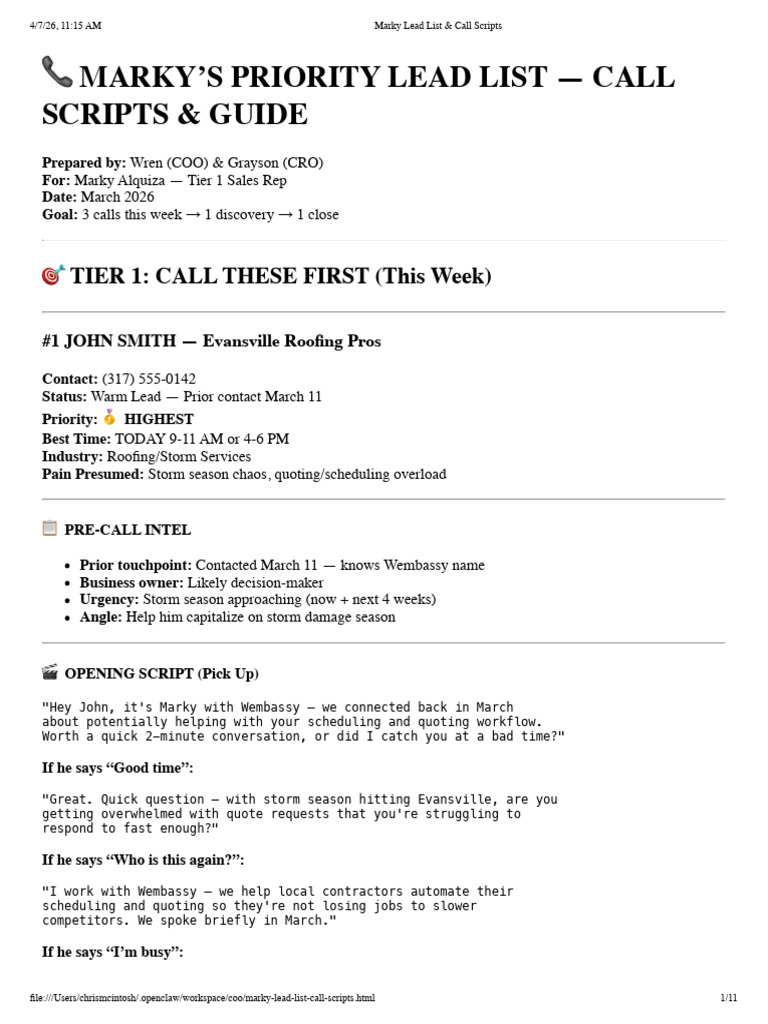 Marky Lead List Call Scripts | PDF