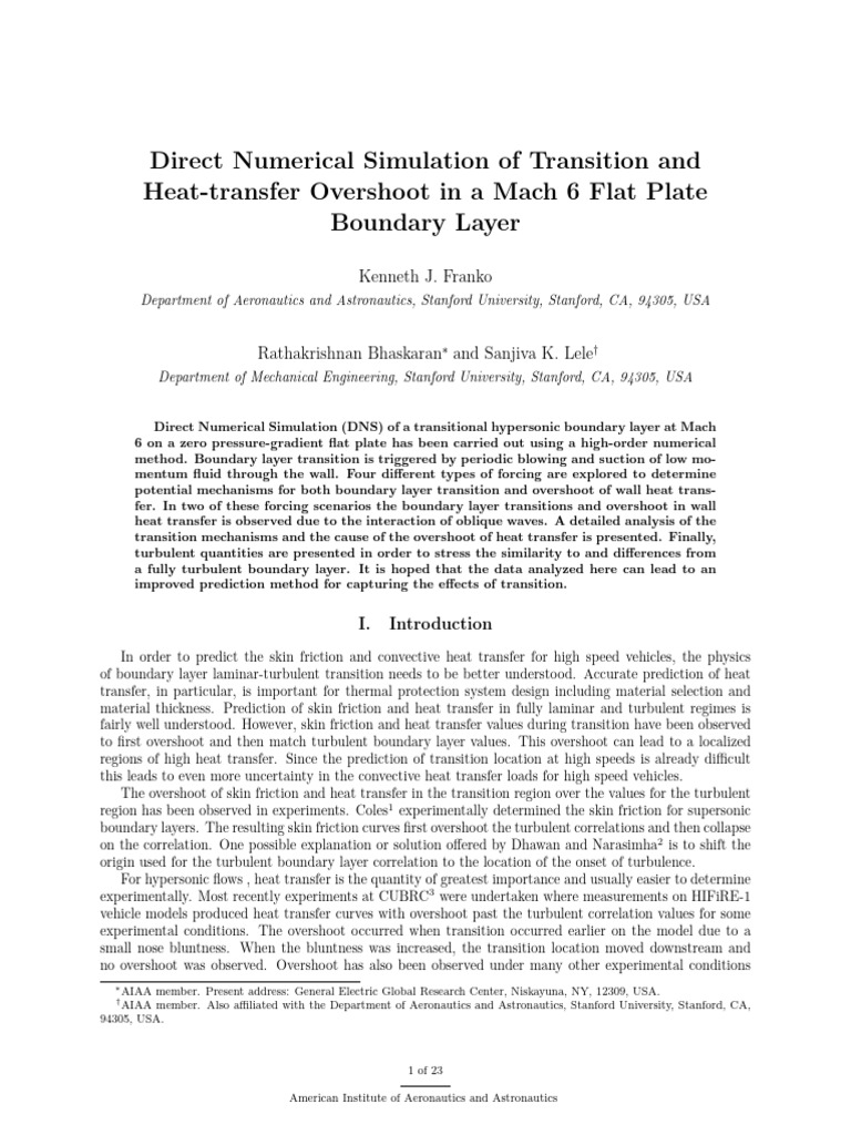 Direct Numerical Simulation of Transition and Heat Transfer Overshoot ...