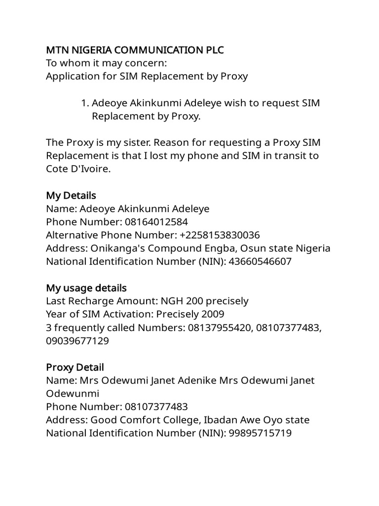 SIM Replacement Application | PDF