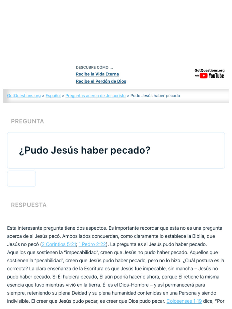 ¿Pudo Jesús haber pecado GotQuestions.orgEspanol | PDF | Pecado | Jesús