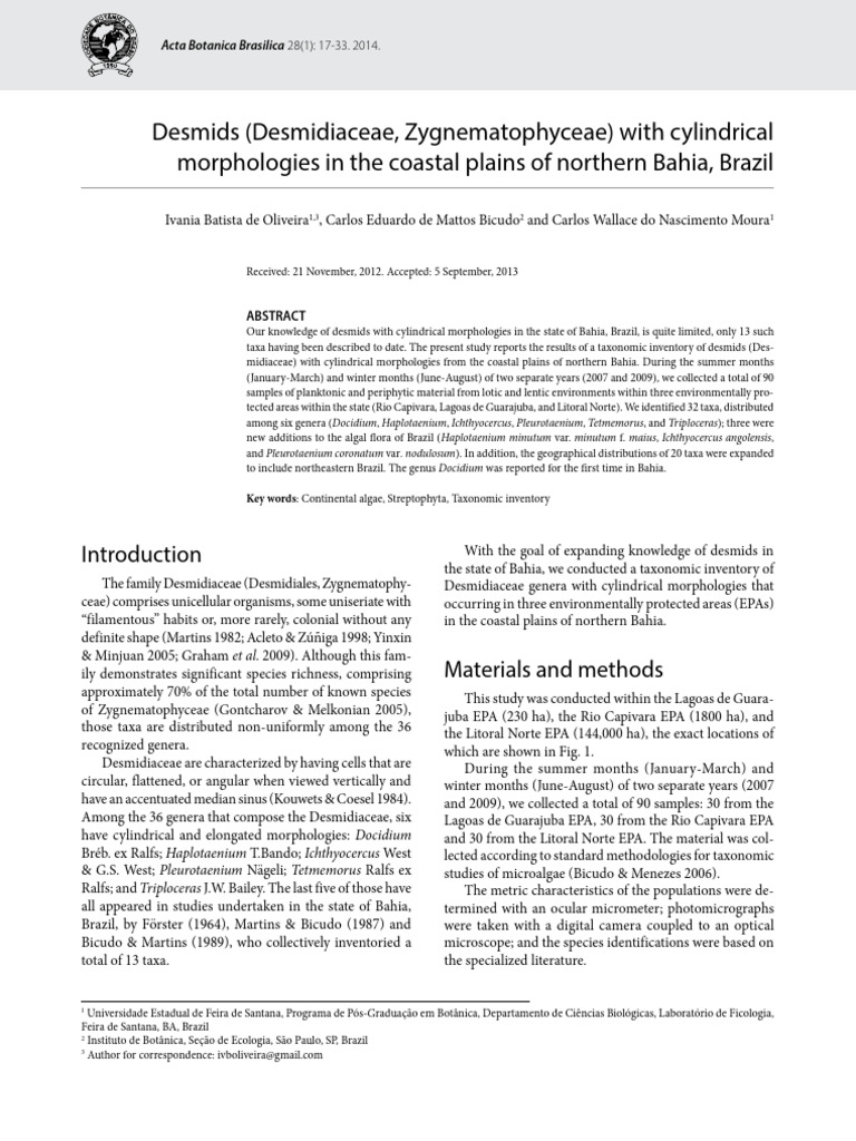 Desmids de Bahia - Brazil | PDF | Biology | Algae