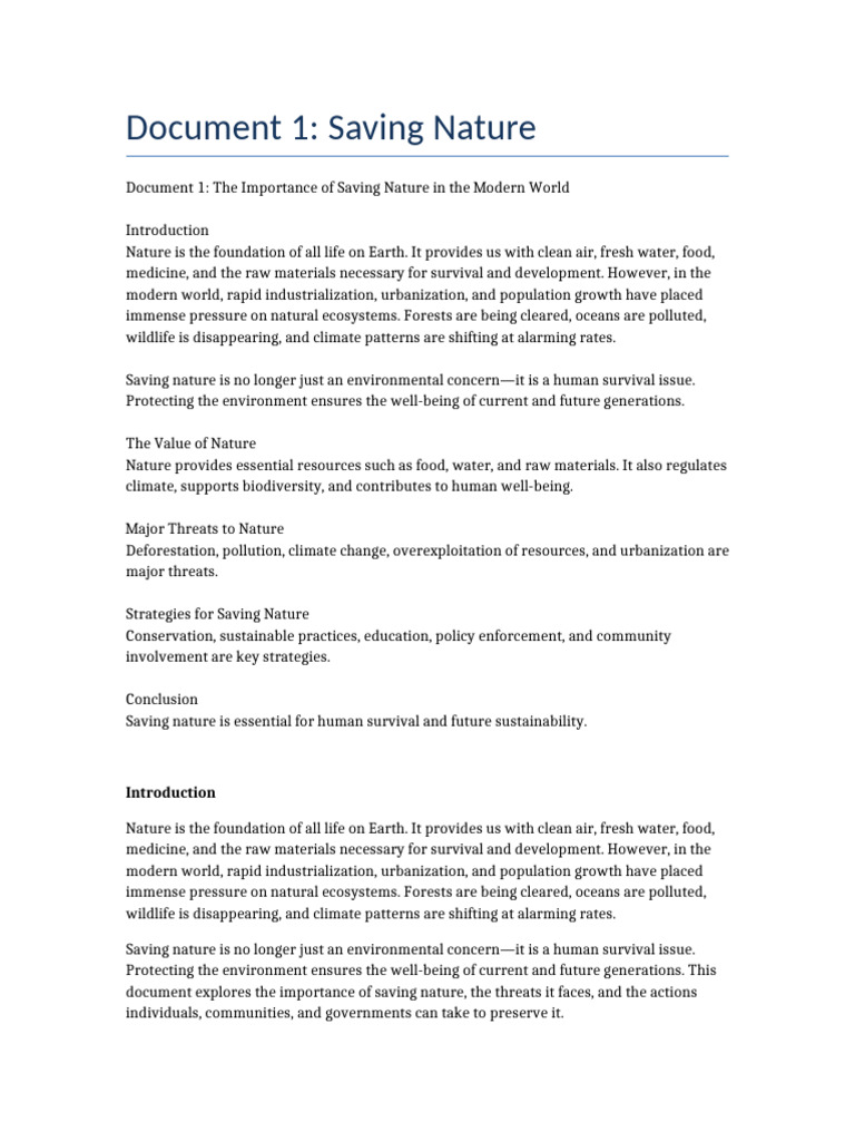Document 1 Saving Nature | PDF | Sustainability | Nature