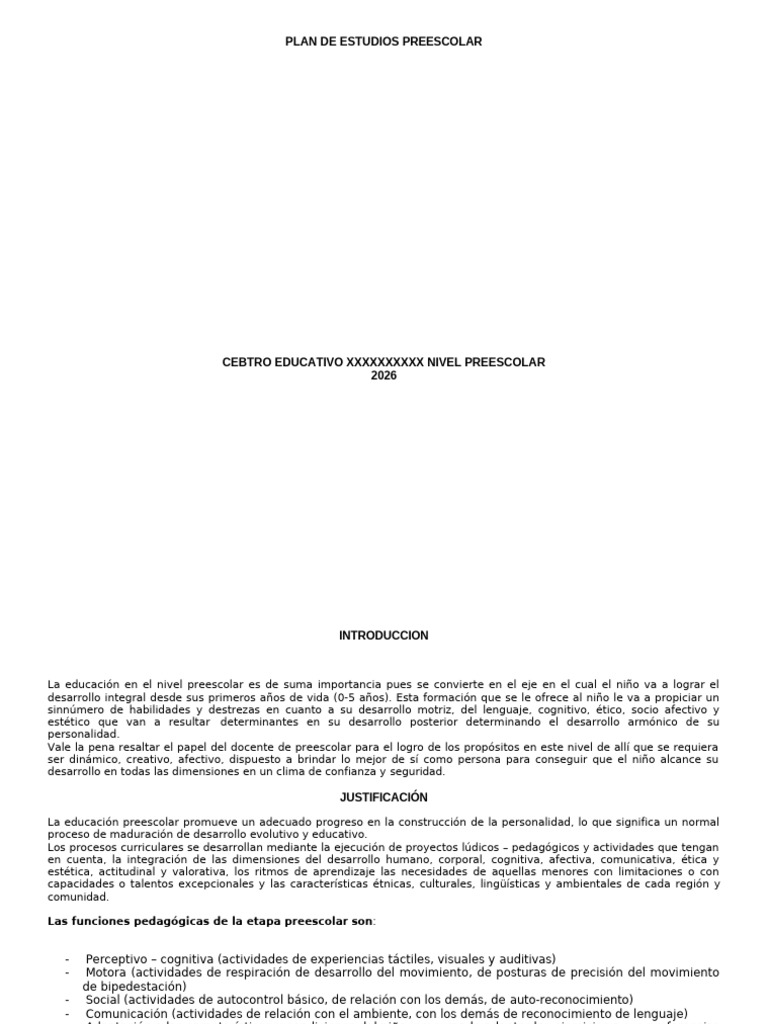 PLAN DE ESTUDIOS PREESCOLAR | PDF | Educación de la primera infancia ...