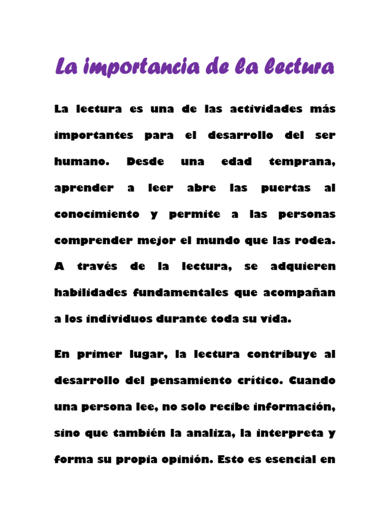 La importancia de la lectura | PDF | Aprendizaje | Comprensión lectora