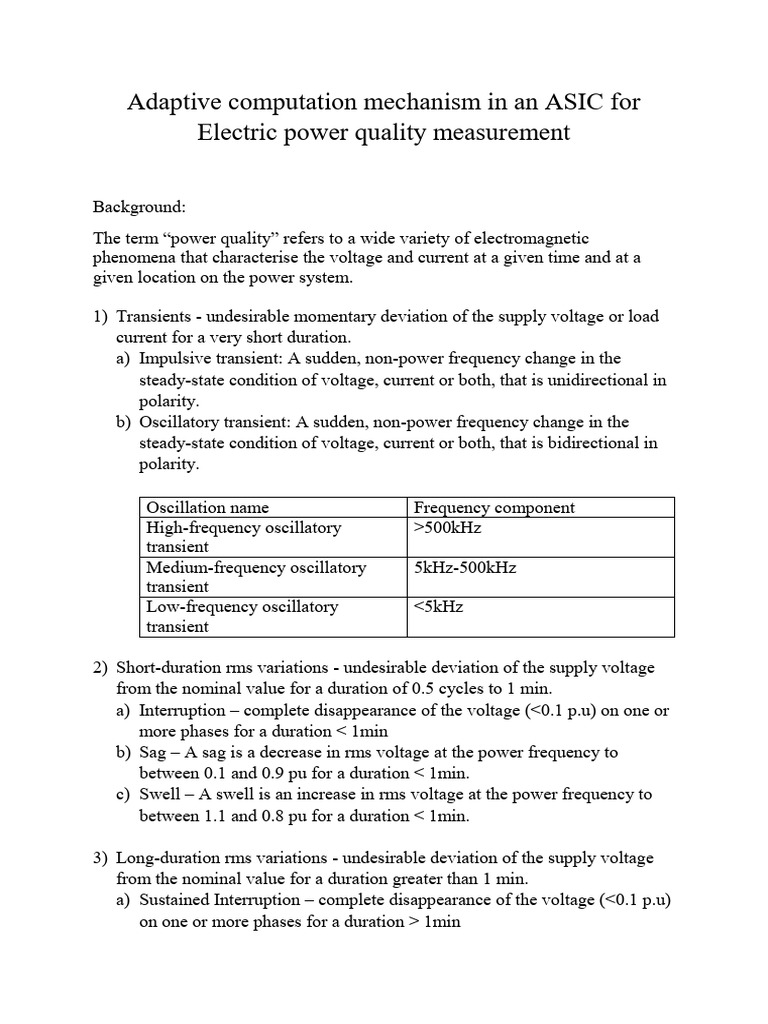 Adaptive computation mechanism in an ASIC for Electric power quality ...