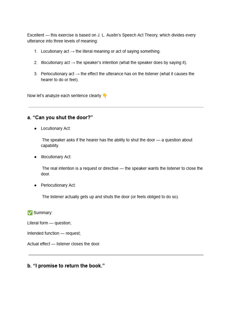 Speech Act Analysis | PDF | Interpretation (Philosophy) | Linguistics