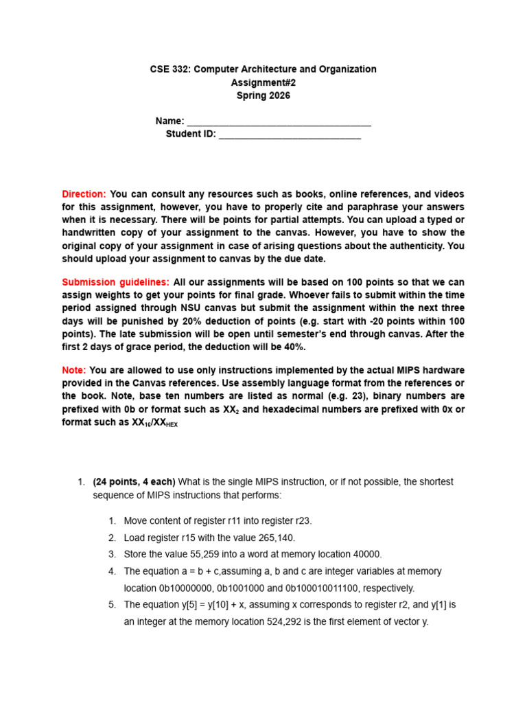 Cse332 _ Assignment#02_ Spring _2026 | PDF | Computer Programming ...