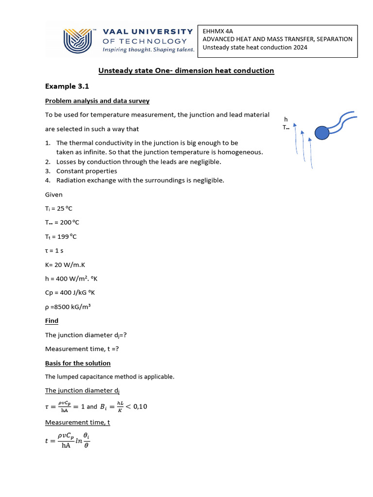 Unsteady State Heat Conduction, Solved Examples 2024 | PDF | Thermal ...
