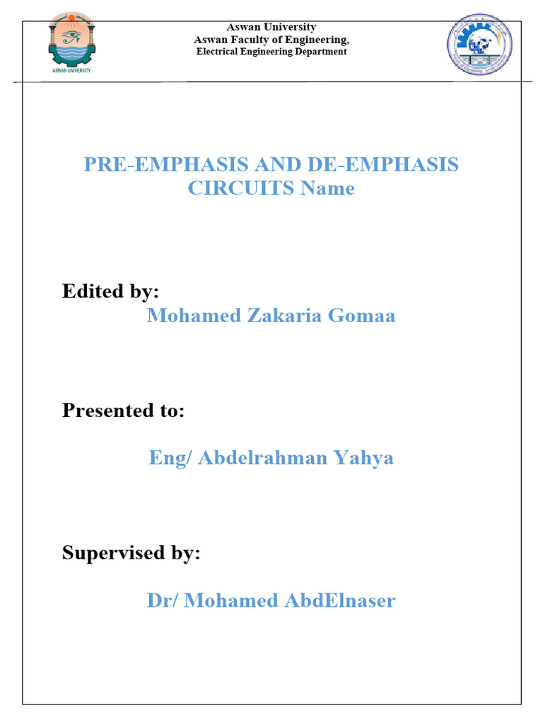 (4) Pre-emphasis and de-emphasis Circuits | PDF | Telecommunications ...