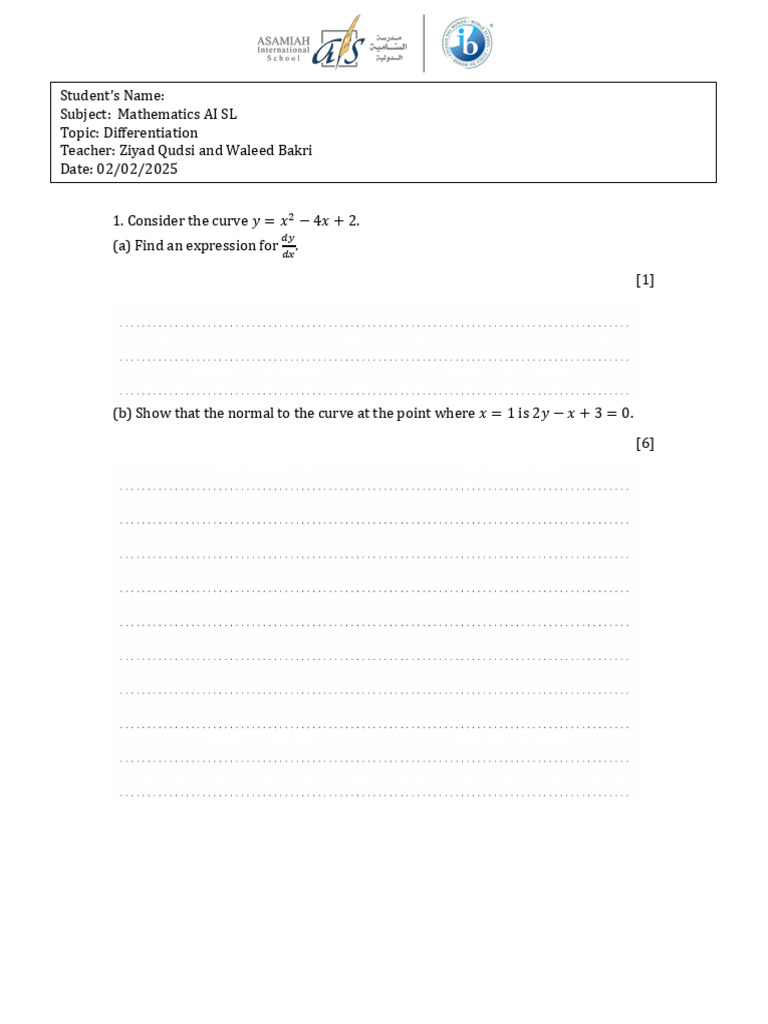 Worksheet_16_-_Differentiation | PDF | Tangent | Gradient