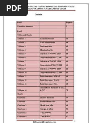 A Project Report on Estimation of Cost Volume Profit and Economic Value Added for Satish Sugars Limited Gokak.